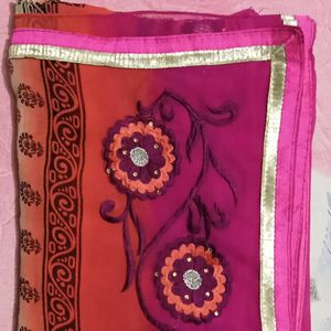 zari work chiffon saree