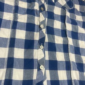 Blue & White Pure Cotton Check Sleeveless Shirt