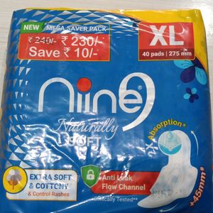 NINE EXTRA SOFT COTTONY SANITARI PAD XL, 40PIECE.