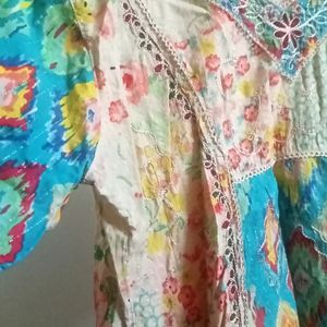 Multicolored Printed Embroidery Cotton Top