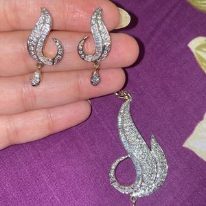 Leaf Design American Diamond Pendant Set