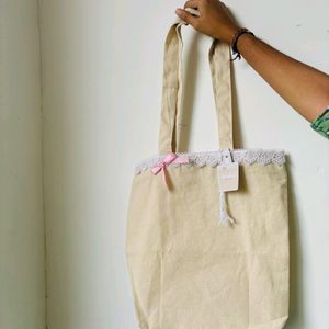 White Lace Pink Bow Tote Bag