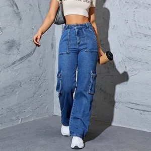 Wide Leg Cargo Denim Jeans For Women