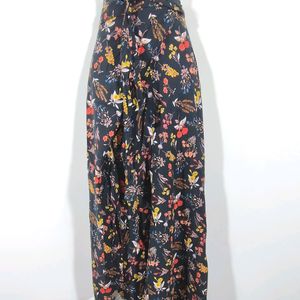 Black With Floral Print Wrap Skirt (Women's)