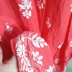 Coral Chikankari Cotton A-line Kurta