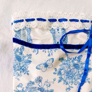 Blue Floral Embroidery Corset Top