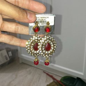 Red And White Stone Party Wear Earrings