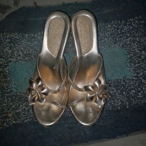 Transparent Top And Golden Bottom Wedges Footwear