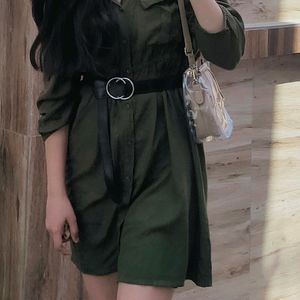 Green Button Up Midi Dress For Women