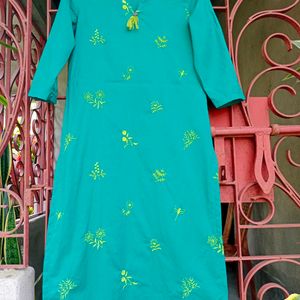 New Dark Sea Green Embroidered Kurta