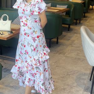 Floral Maxi Dress With Ruffled Sleeves