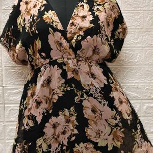 Floral Printed Black Dress