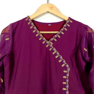 Purple And Gold Work Kurta (Women)