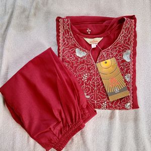 Dark Red Kurta With Pant For Running