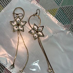 Flower Shaped Golden And White Earrings