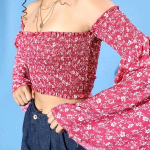 Pink Floral Print Off shoulder Top