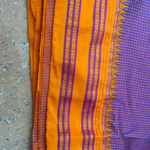 Purple Checks Saree With Yellow Border