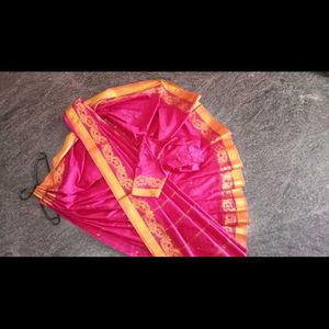 Wonderful And Lovely Pink Saree With Golden Border