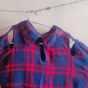 Checks Ruffle Top With CutOut Sleeves