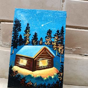 Mini Winter Landscape Painting With Stand