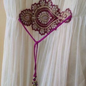 Cream Pink Net Ethnic Gown