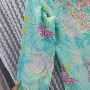 Cyan Colour floral Kurti