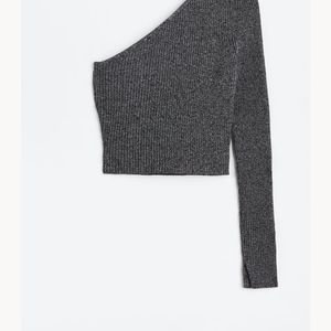 H&M One Shoulder Ribbed Top : Dark Grey (M)