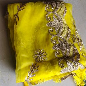 Organza Lemon Yellow  2.5 Miter Duptta