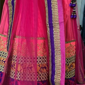 Beautiful Hot Pink Bridal Net Lehenga Chunni