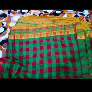 Green Red Checks Traditional Saree