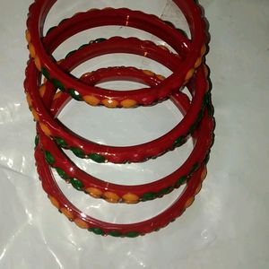 Glass (Red,Green,Yellow) Stones Stud Bangles