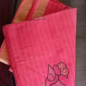 Peach Color Embroidery Saree