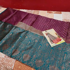 Women's Purple/Wine Colour Saree With Buttas