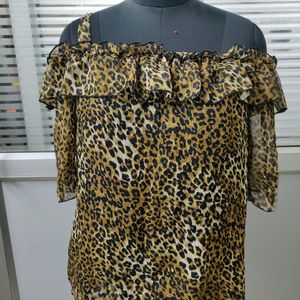 Stylish Animal Print Off Shoulder Top