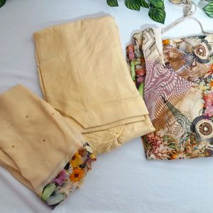 Cream Floral Printed Kurta Set (Women's)