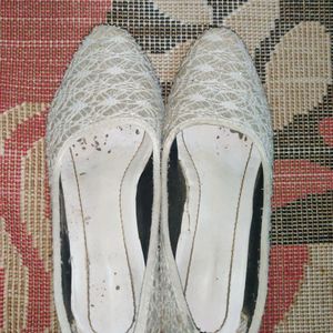 Women White Glitter Heel Shoes