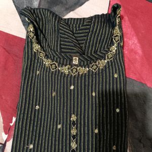 Black Colour Cotton Embroidery Kurtas