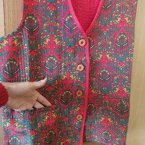 Red-floral Half-waistcoat