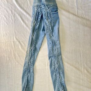 Crossed Pattern Light Blue Jeans