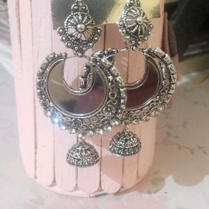 Mirror Oxidised Traditional Work Earings