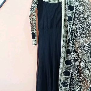 Black Net Embroidery Anarkali And Heavy Dupatta