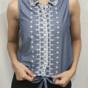 Vintage-Inspired Embroidered Sleeveless Top