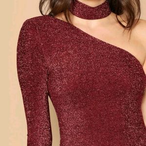 Maroon Glitter Dress With Choker