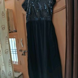 Women Sexy Black Sequence Work Gown Maxi Dress