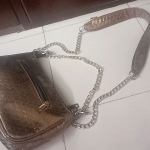 Price Drop Sabyasachi Gold leather Croco sling