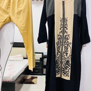 Combo Kurta Leggings - Black & Cream