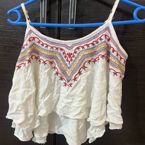 Embroidered White Crop Top