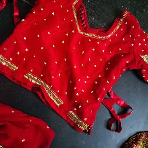 Red & Gold Fishcut Lehenga