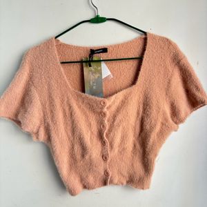 Women Peach Solid Crop Top