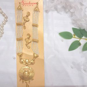 Pearl Green Gem Jewellery Set Necklace And Earring